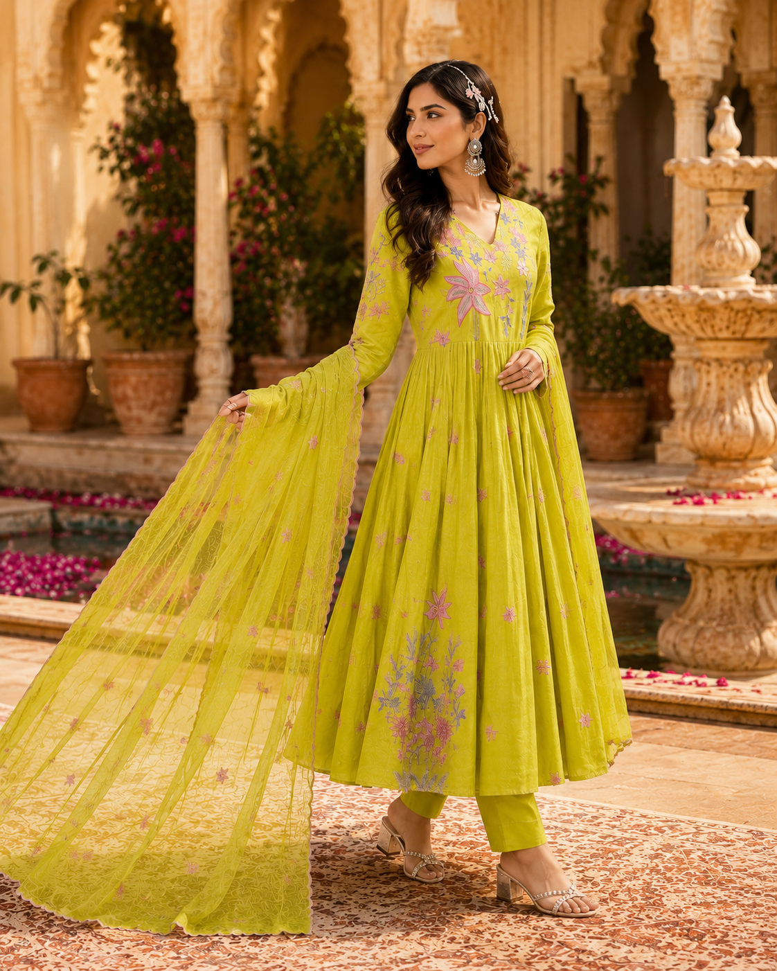 Zehra Lime Anarkali Set