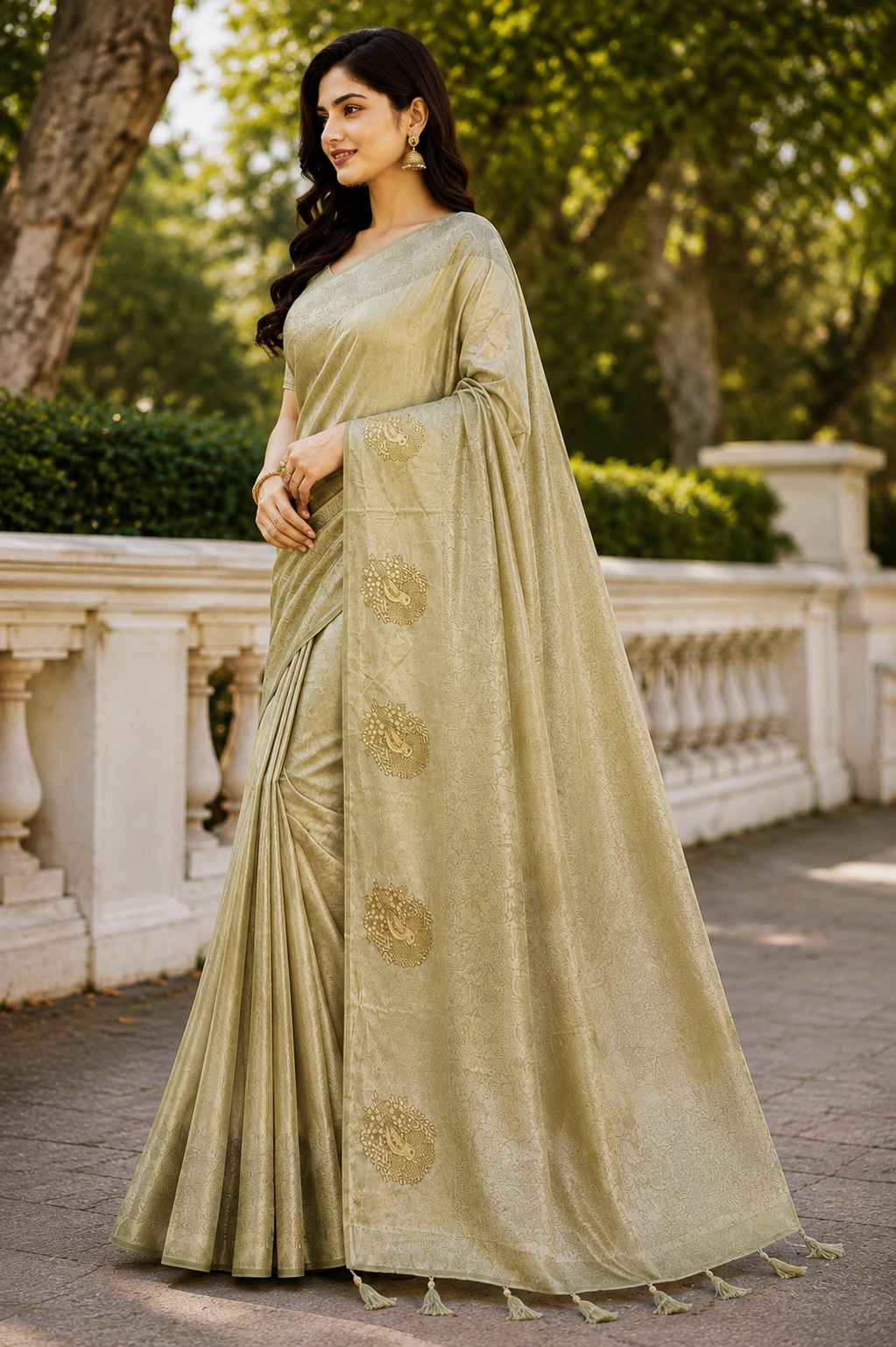 Sage Gold Jacquard Saree