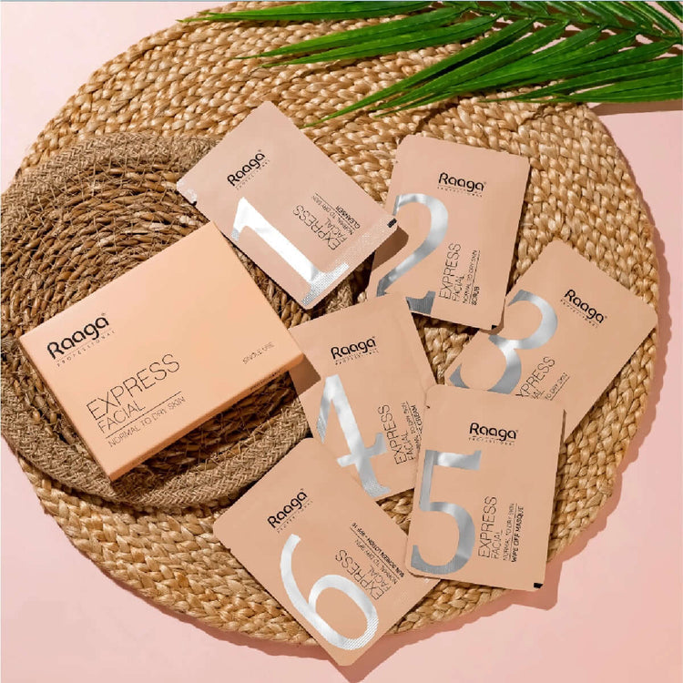 Raaga Express Facial Kit (6 Step Process) Rejuvenates and Revitalises Skin, Improves Skin Texture | Normal To Dry Skin | Pack of 6 (35g X 6)