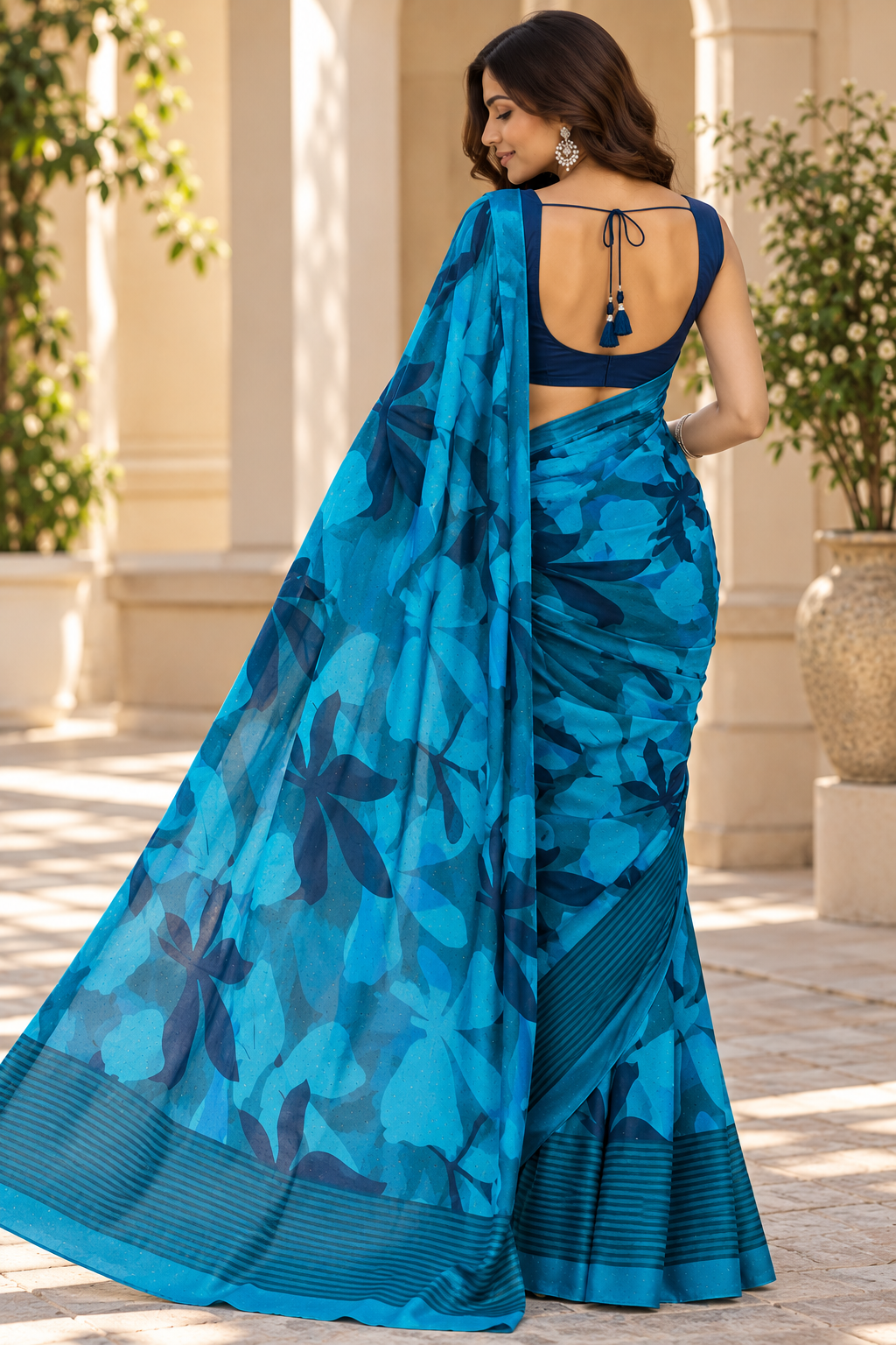 Azure Bloom Printed Saree