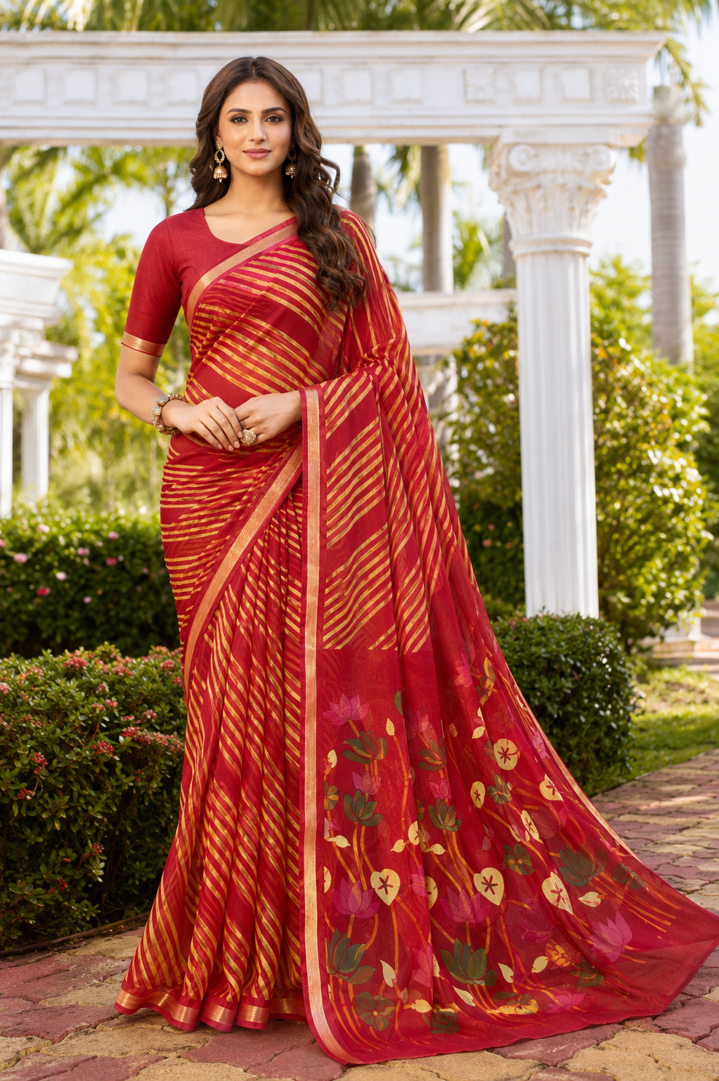 Bloomscape Leheriya Printed Organza Saree