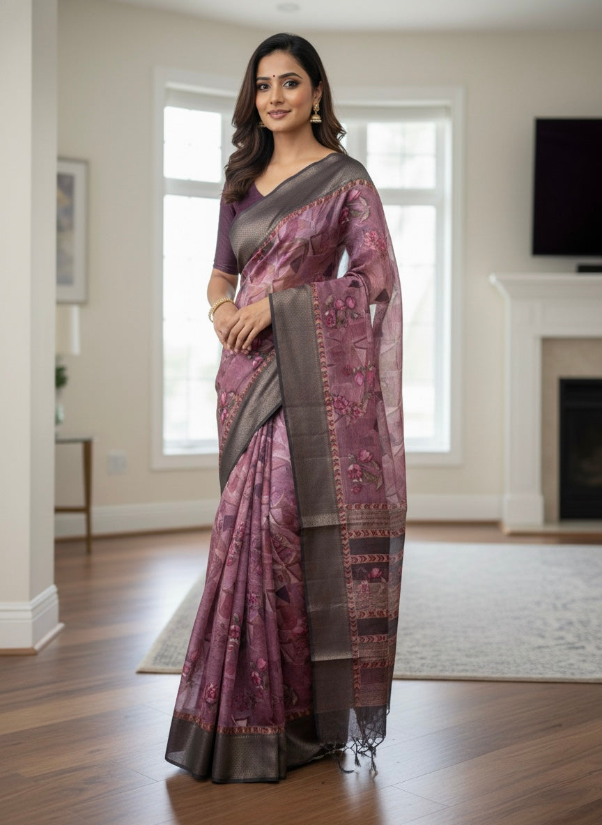 Floral Grace Soft Silk Blend Saree