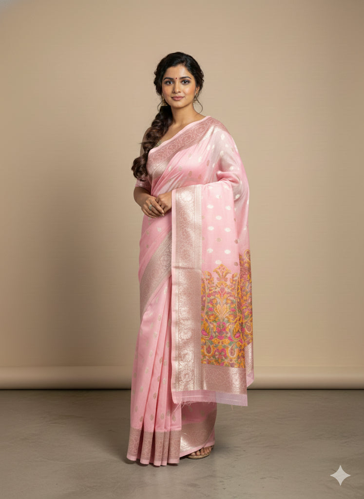 Soft Weaving Silk Saree with Zari Border & Floral Pallu
