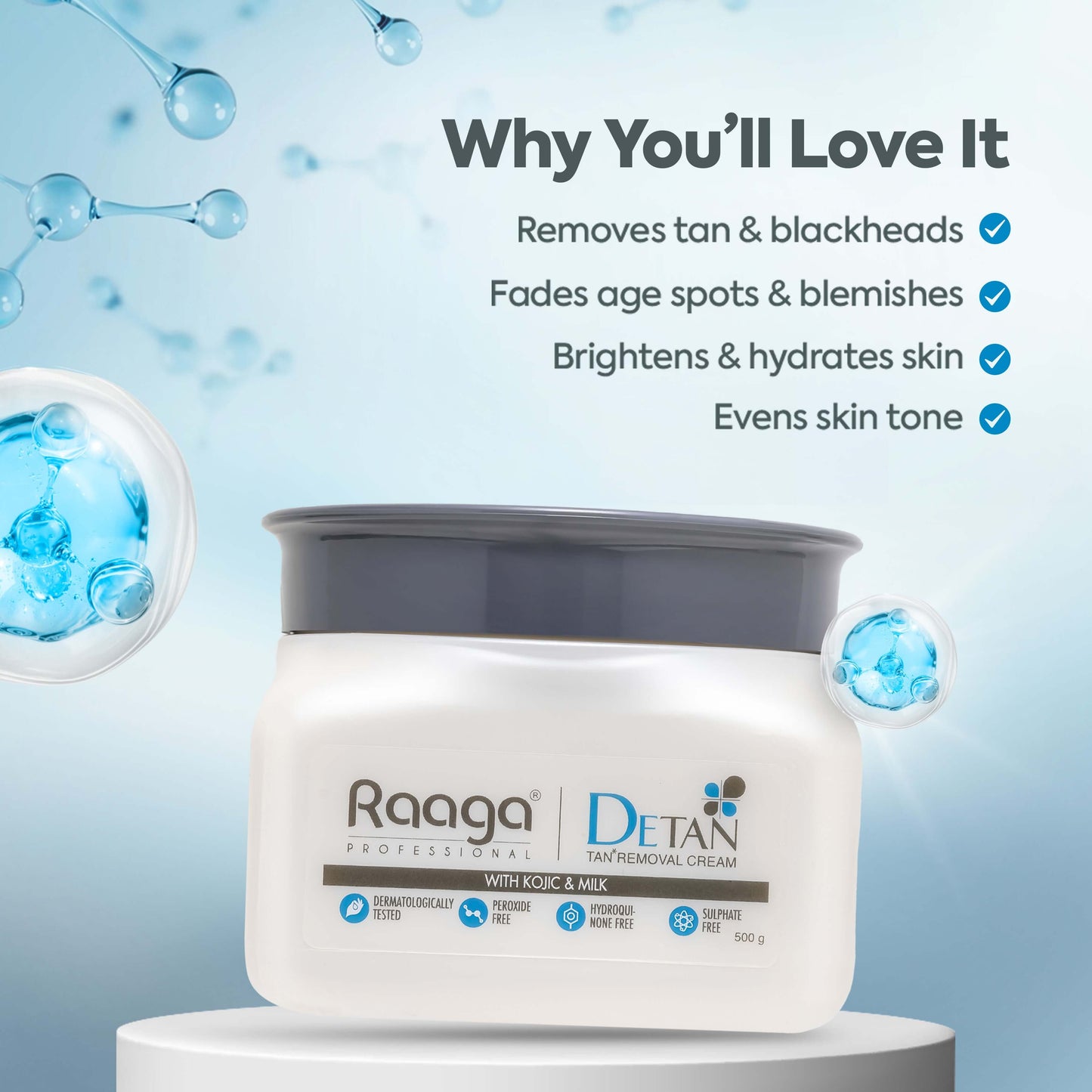 Raaga Professional De-Tan Pack | Tan Removal Cream with Kojic and Milk (500 gm)