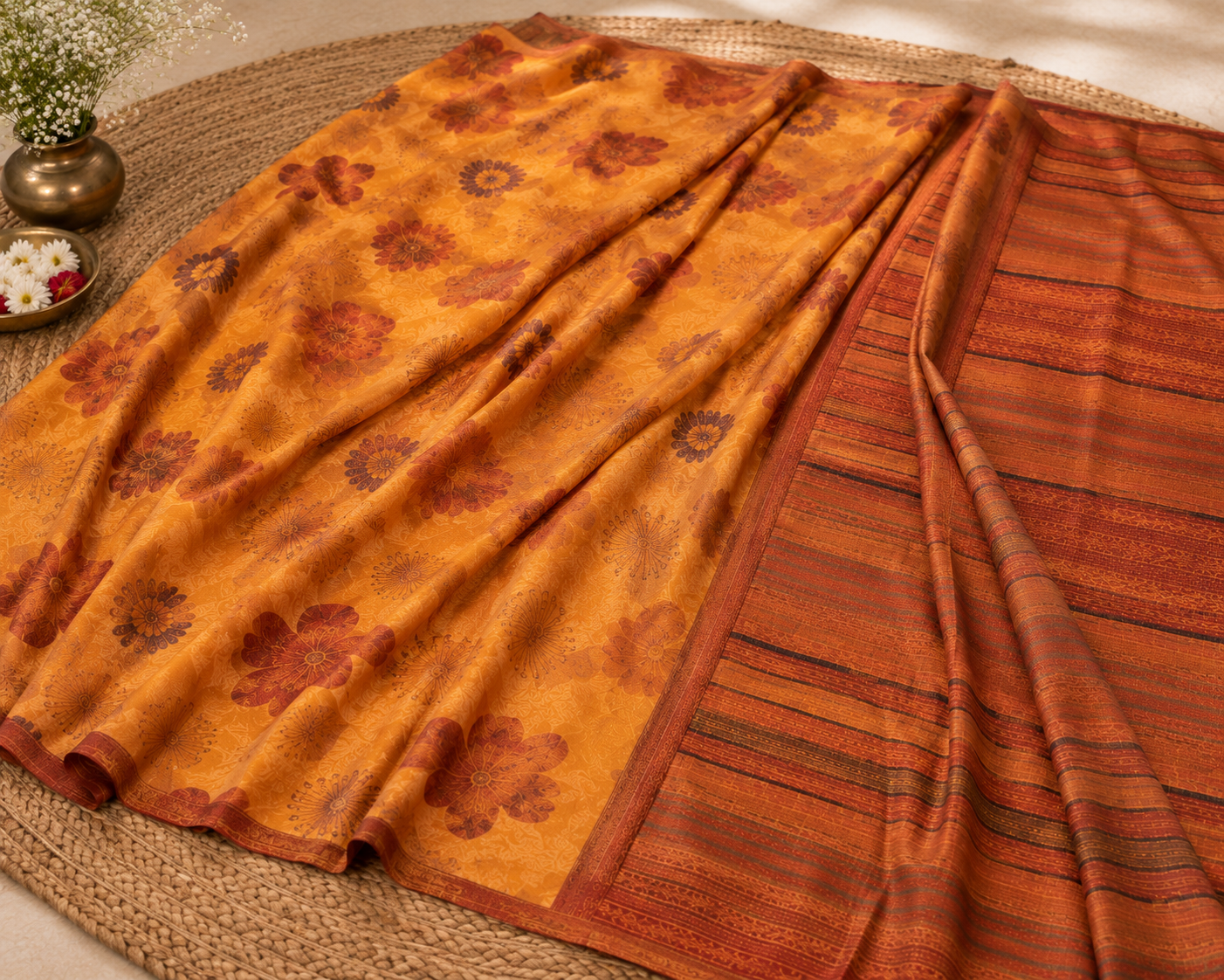 Sunlit Mustard Floral Saree