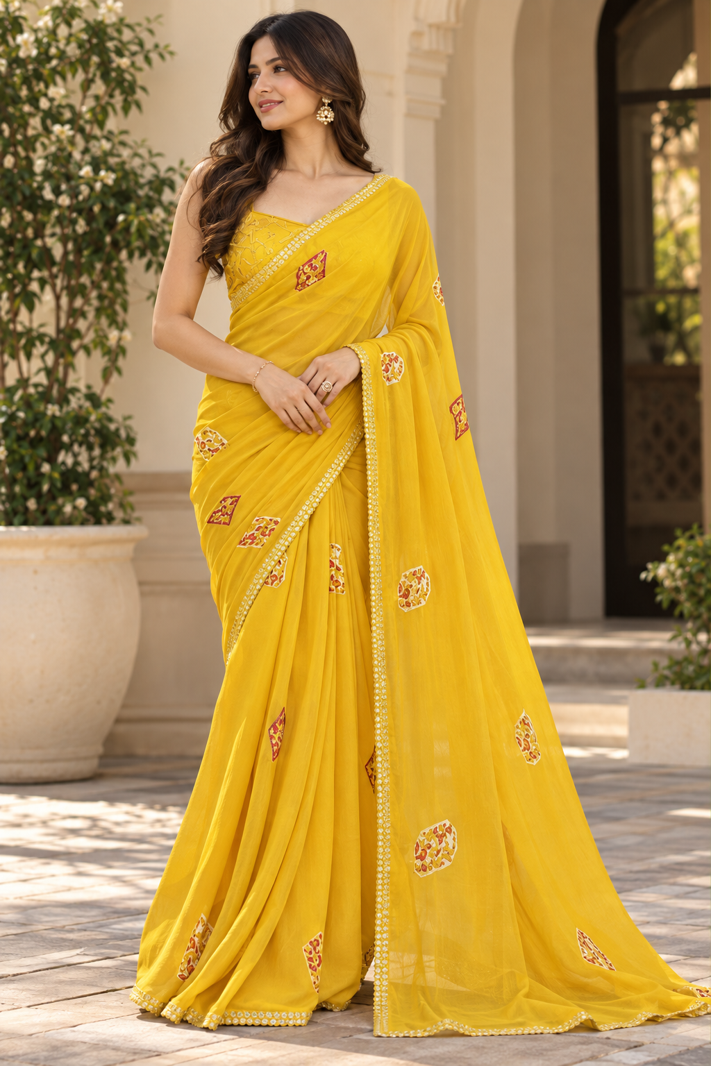 Floral Motif Border Saree