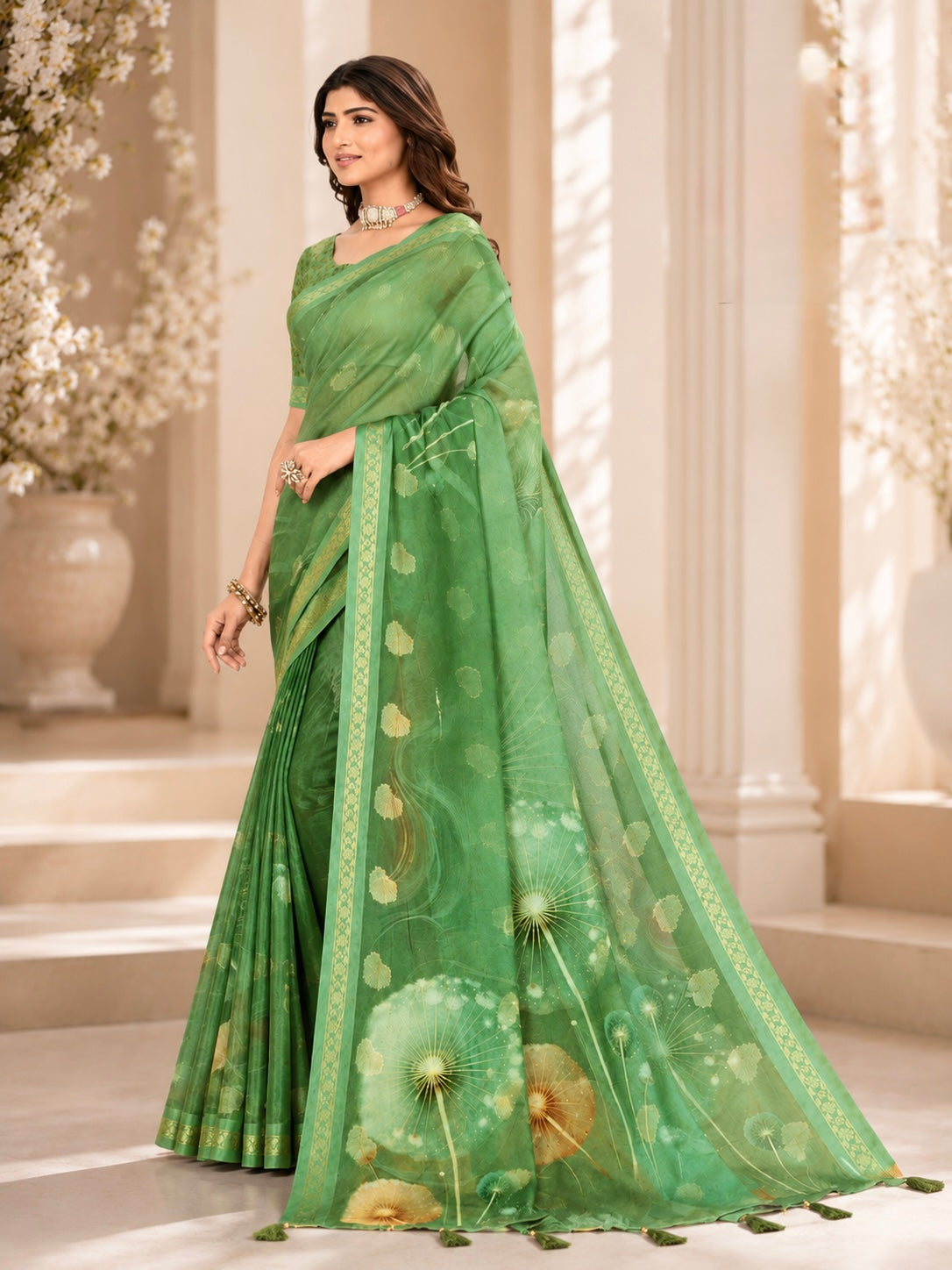 Emerald Dandelion Grace Saree