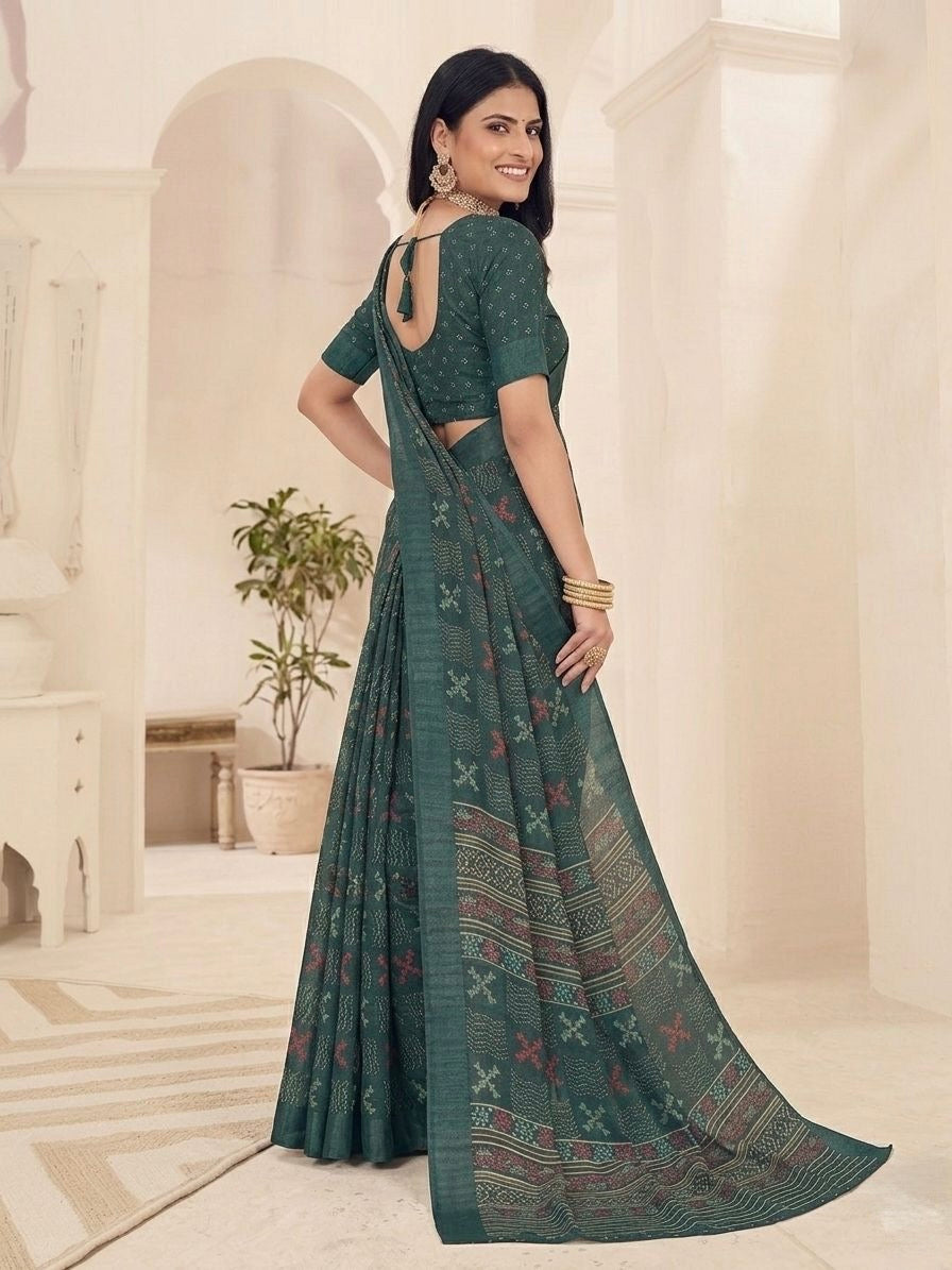 Vanika Forest Green Tribal Weave Saree