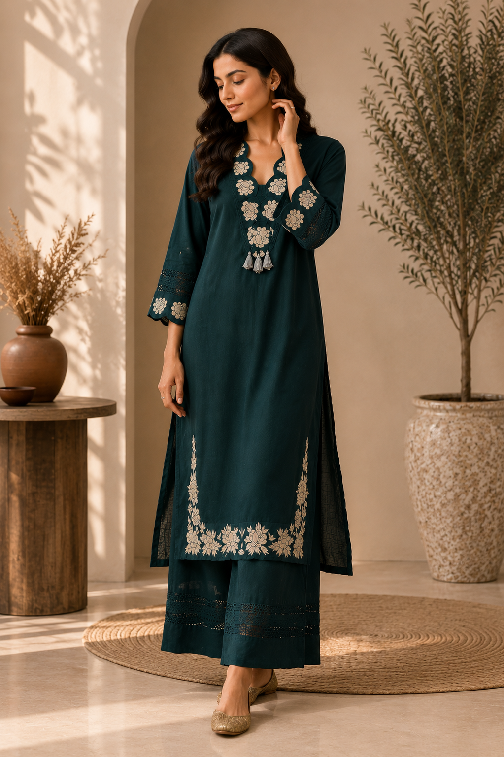 Zehra Embroidered Kurta Palazzo Set