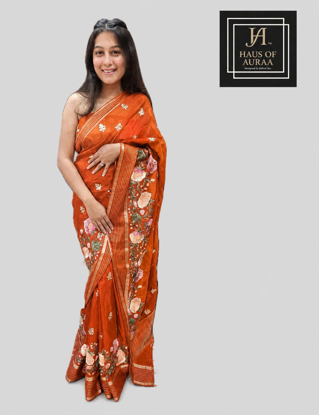 Red/RustFloral Print Saree