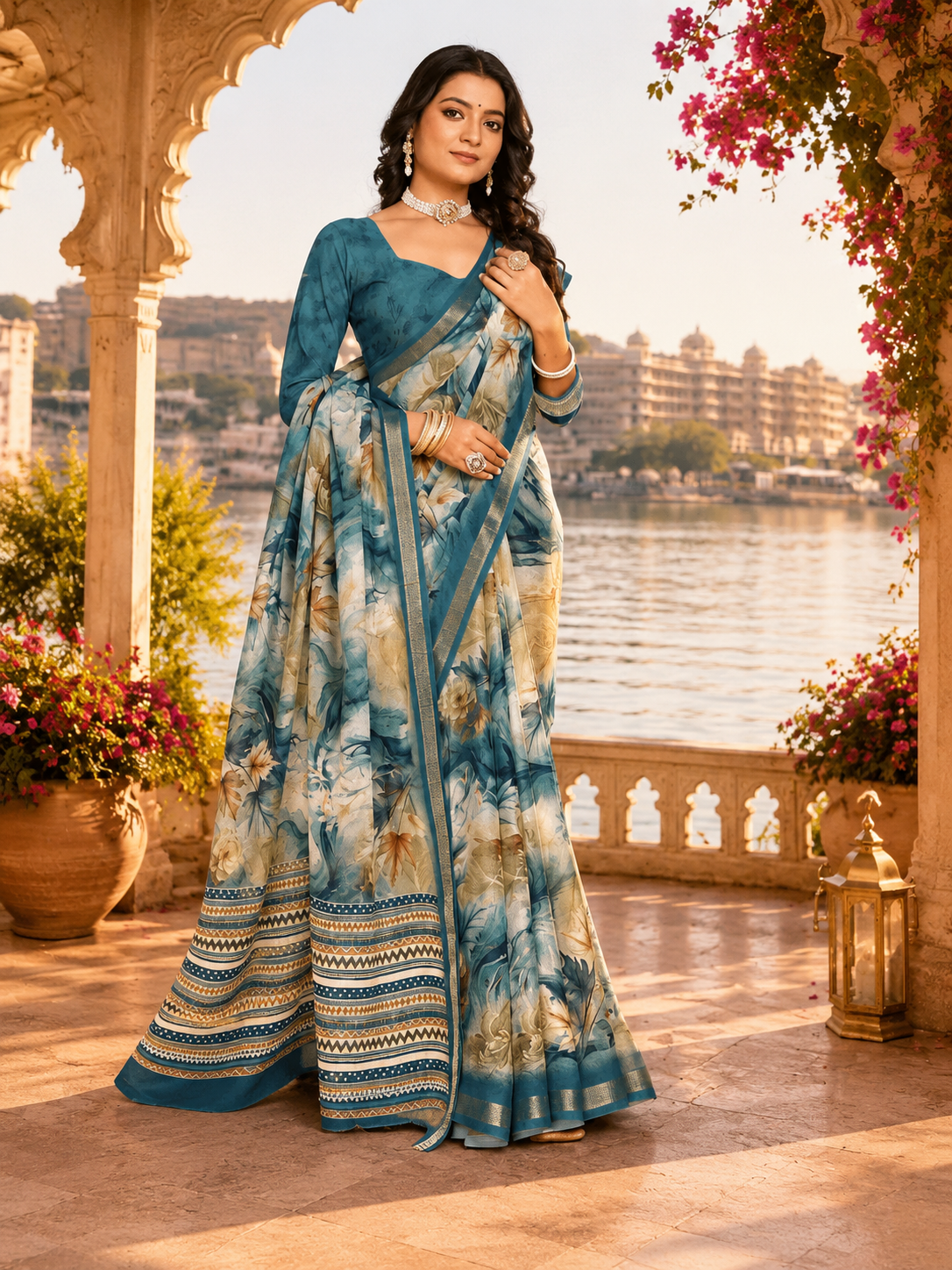 Azure Blossom Vista Saree