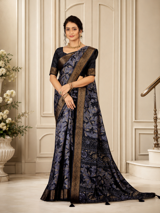 Midnight Bloom Printed Saree
