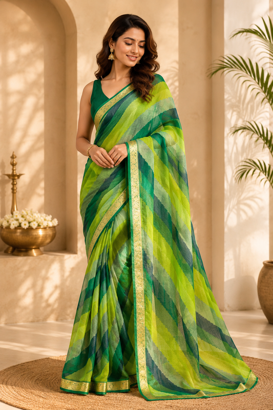 Verdant Harmony Leheriya Print Saree