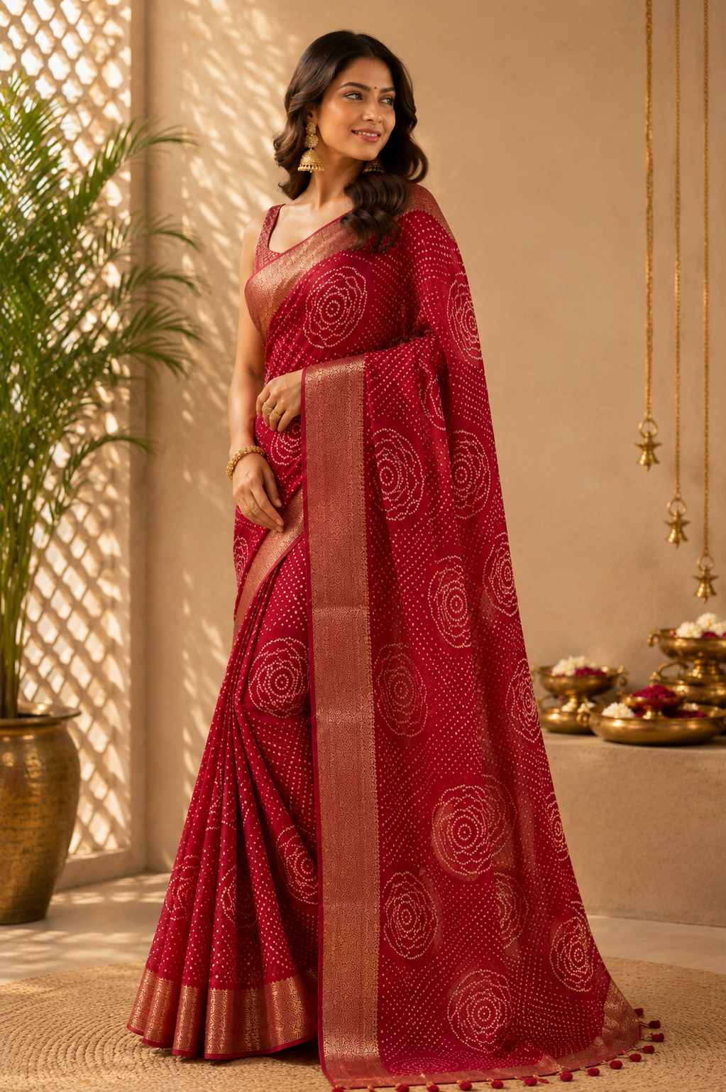 Rosette Bandhani Silk Saree