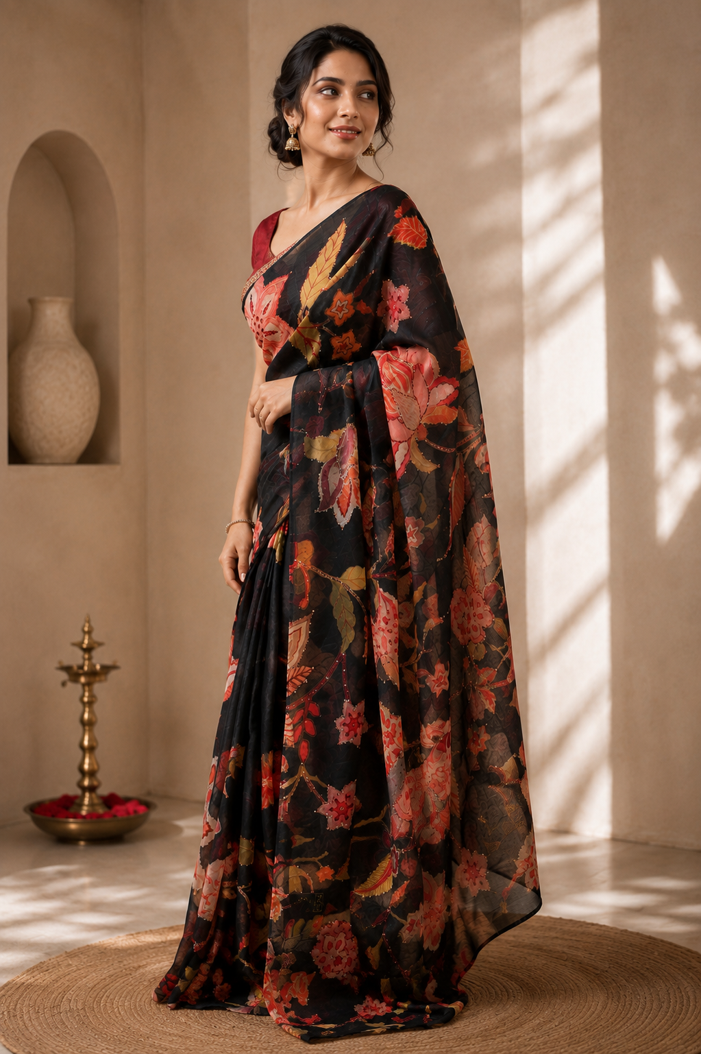 Midnight Autumn Bloom Saree