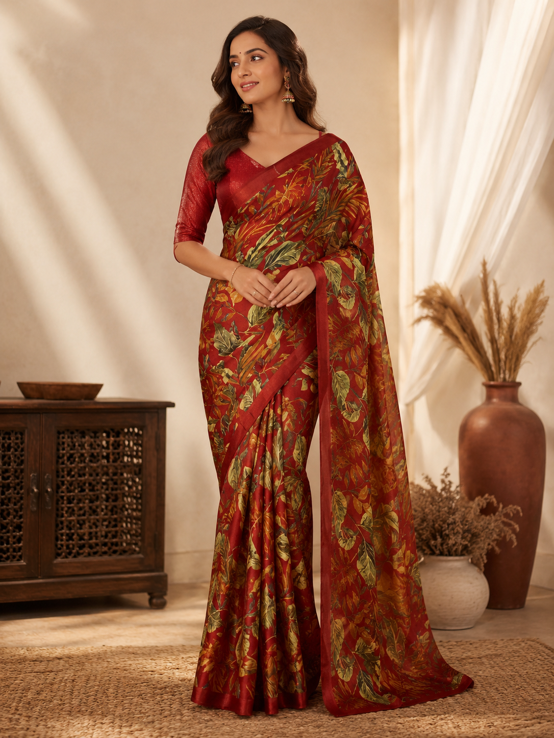 Botanical Printed Organza Saree