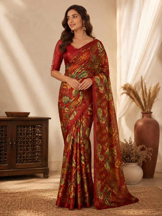 Botanical Printed Organza Saree