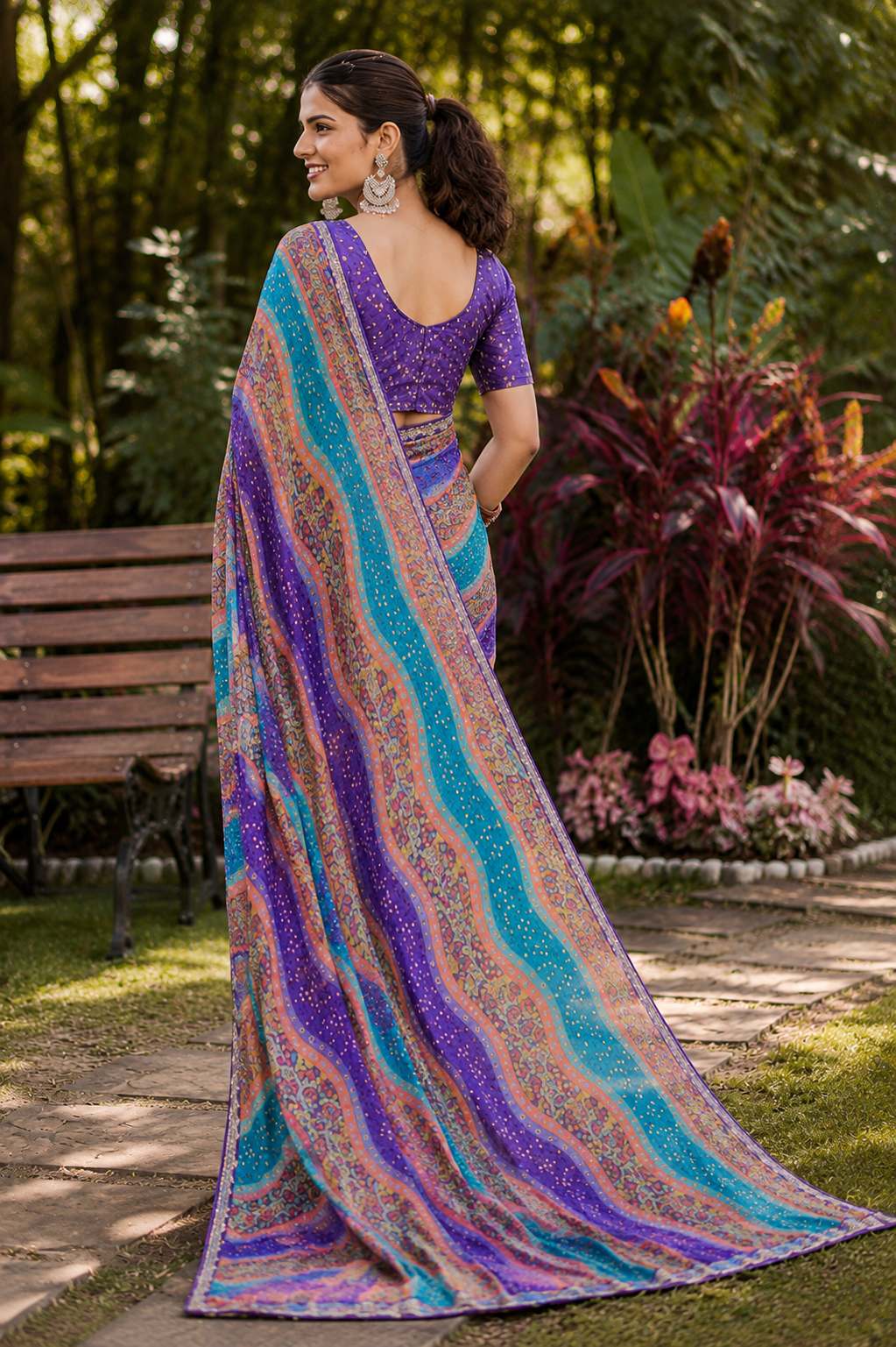 Heritage Mosaic Leheriya Printed Organza Saree
