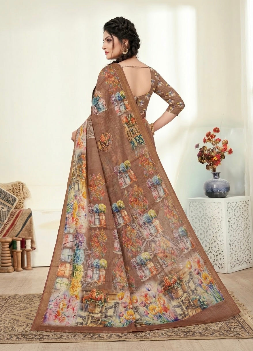 Artistic Linen Digital Print Saree