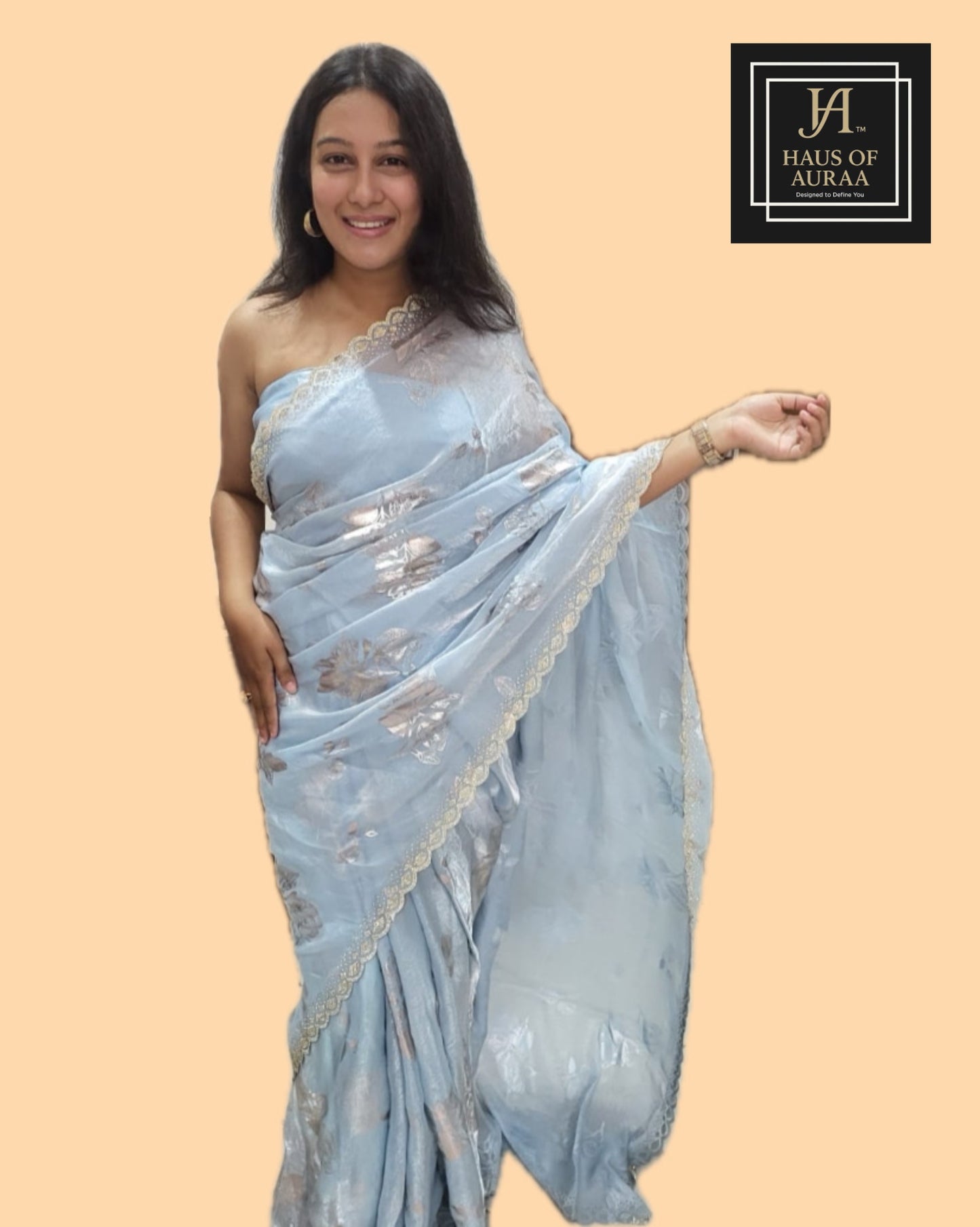 Icy Blue Shimmer Saree