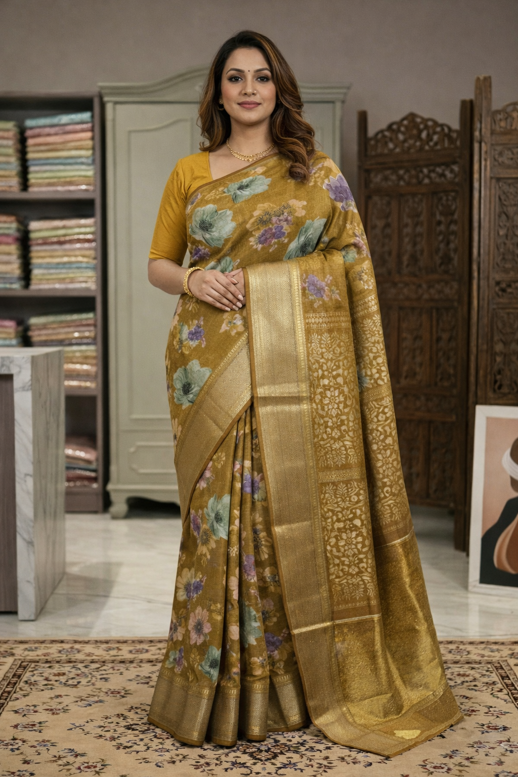 Regal Bloom Zari Border Saree