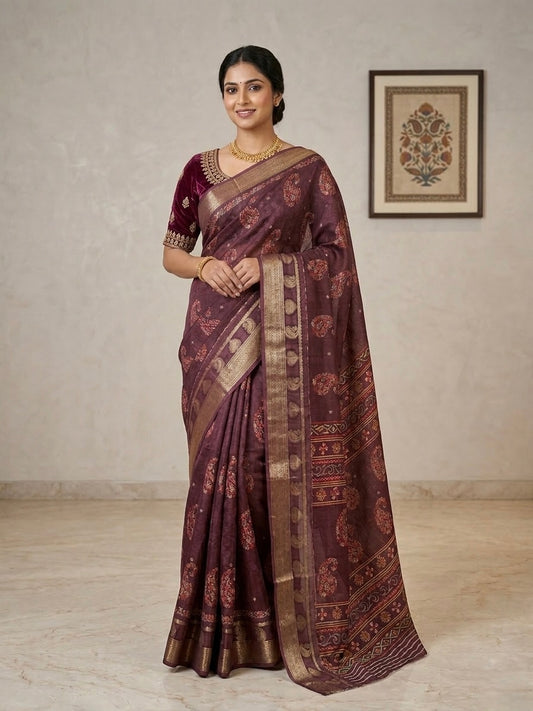 Royale Wine Zari Woven Saree