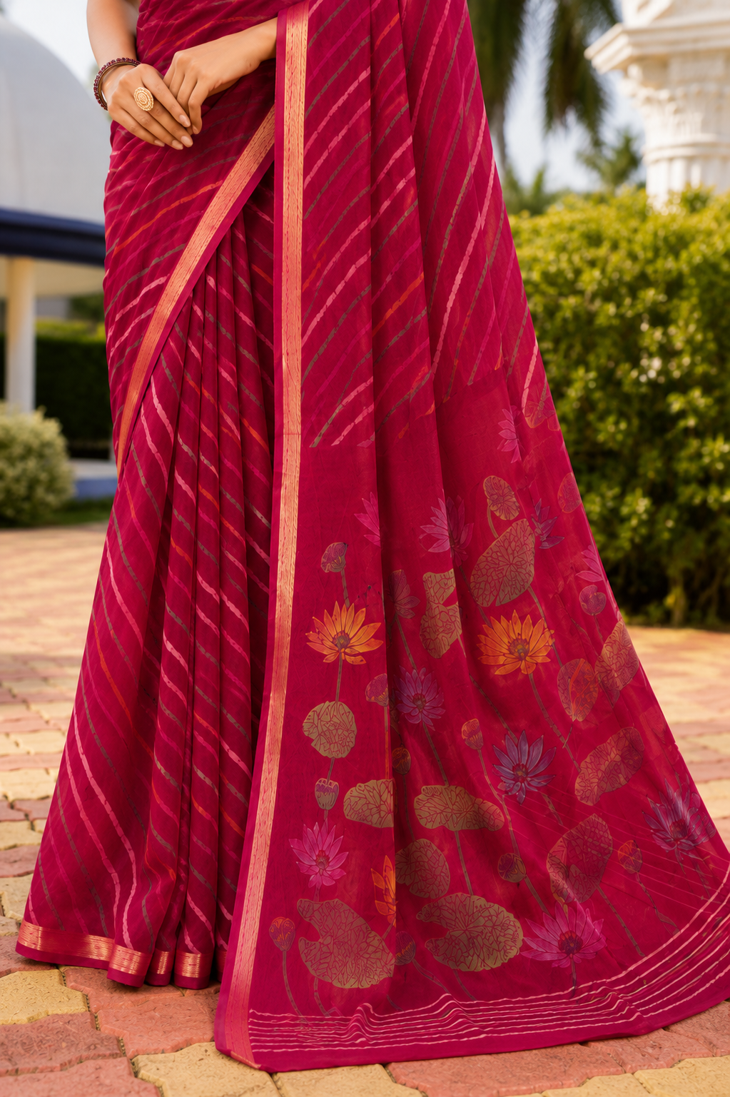 Bloomscape Leheriya Printed Organza Saree