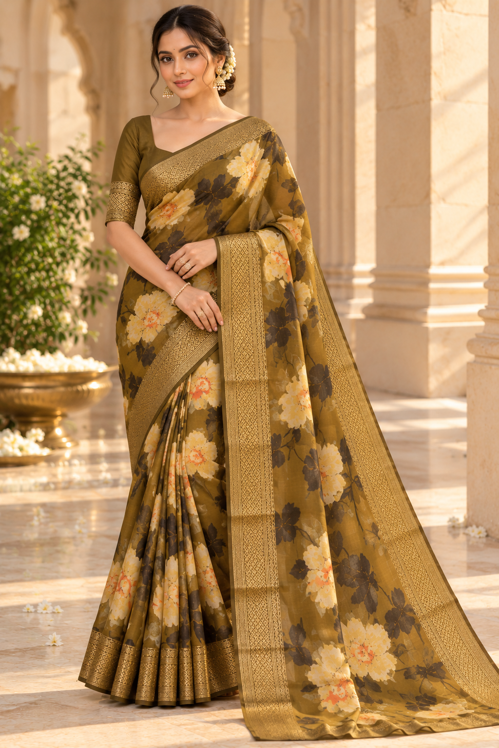 Amethyst Bloom – Floral Border Elegance Saree