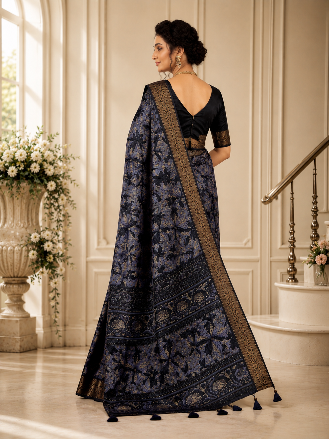 Midnight Bloom Printed Saree