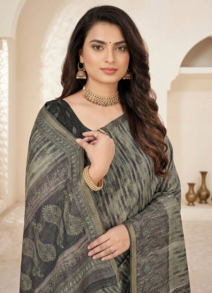 Midnight Ikat Fusion Silk Saree