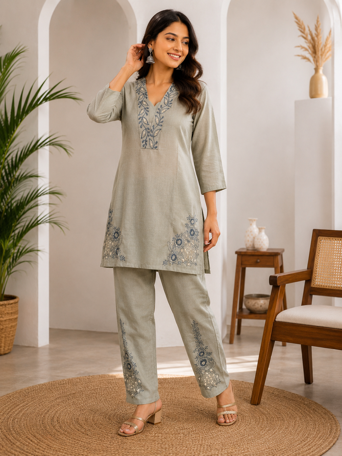 Sage Bloom Embroidered Co-Ord Set
