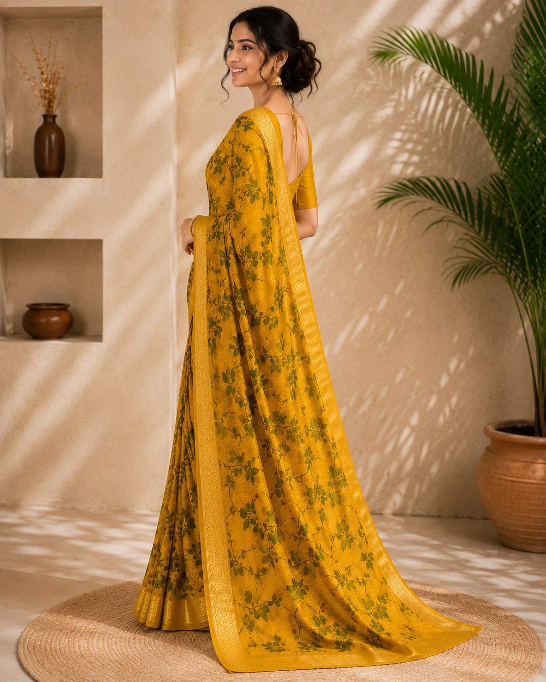 Floral Woven Zari Border Saree