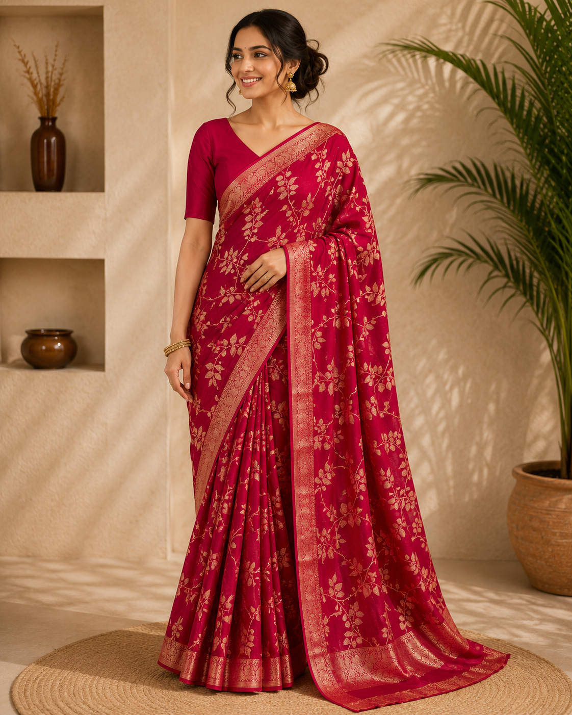 Floral Woven Zari Border Saree