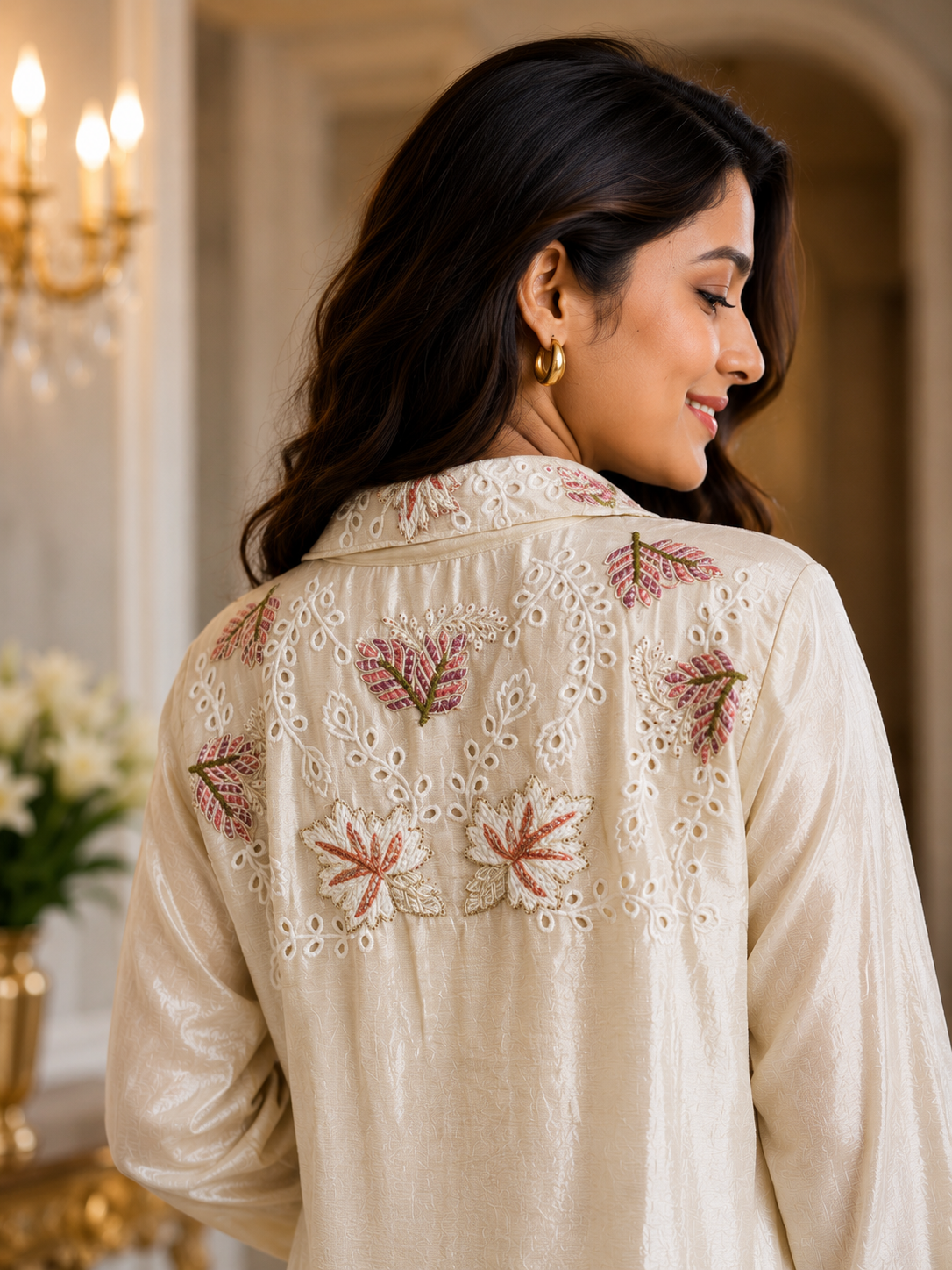 Ivory Embroidered Satin Co-ord Set