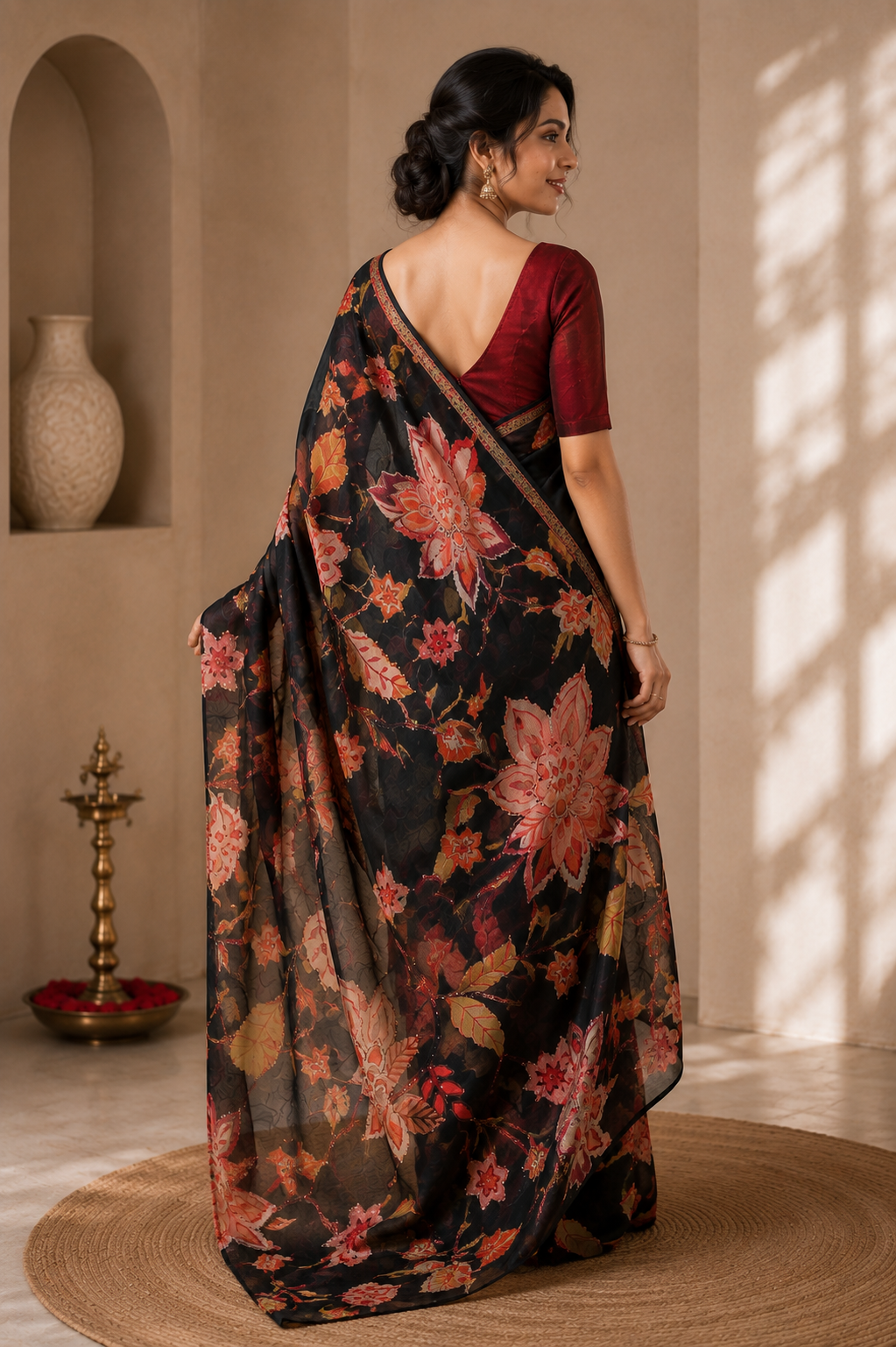 Midnight Autumn Bloom Saree
