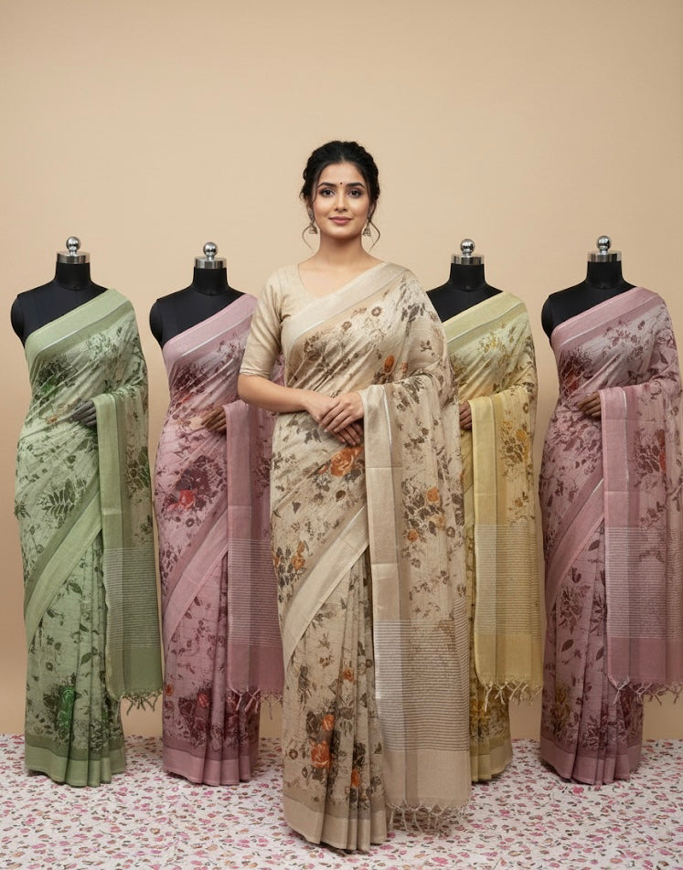 Pastel Floral Printed Synthetic Saree Collection – 5 Elegant Shades