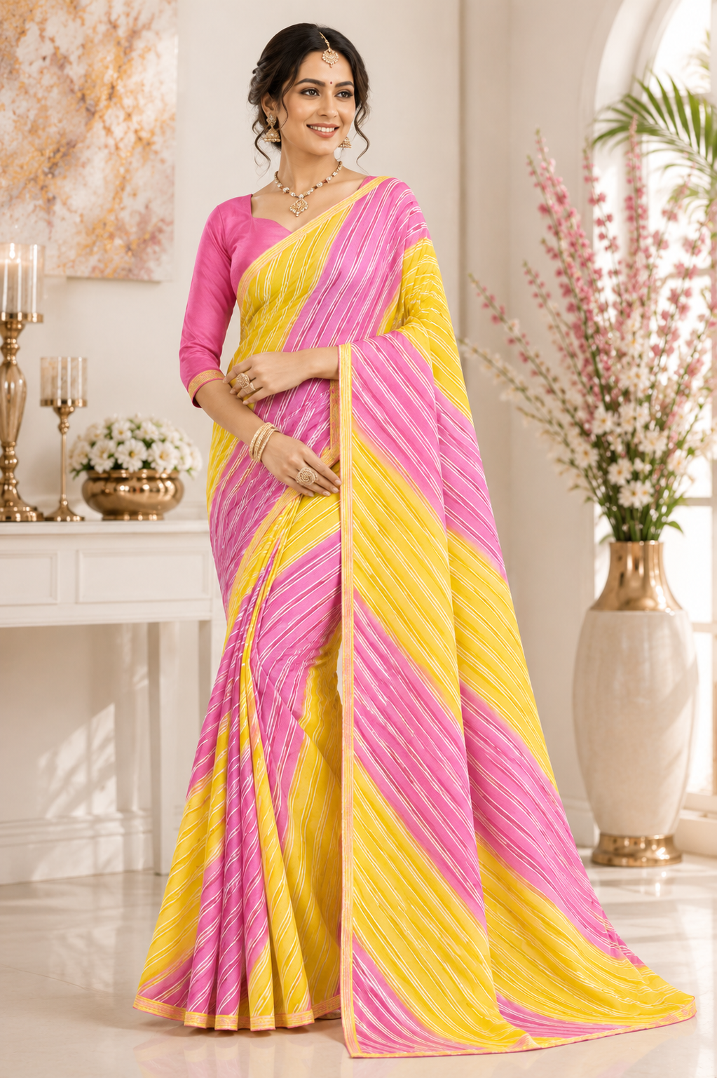 Pastel Leheriya Elegance Saree