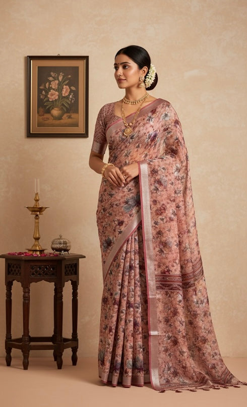 Pink Floral Saree