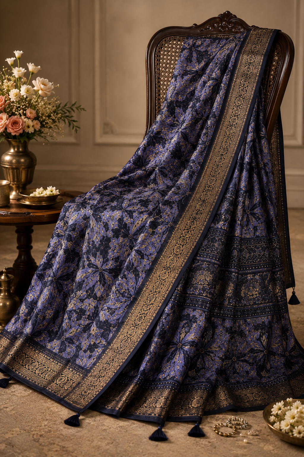 Midnight Bloom Printed Saree