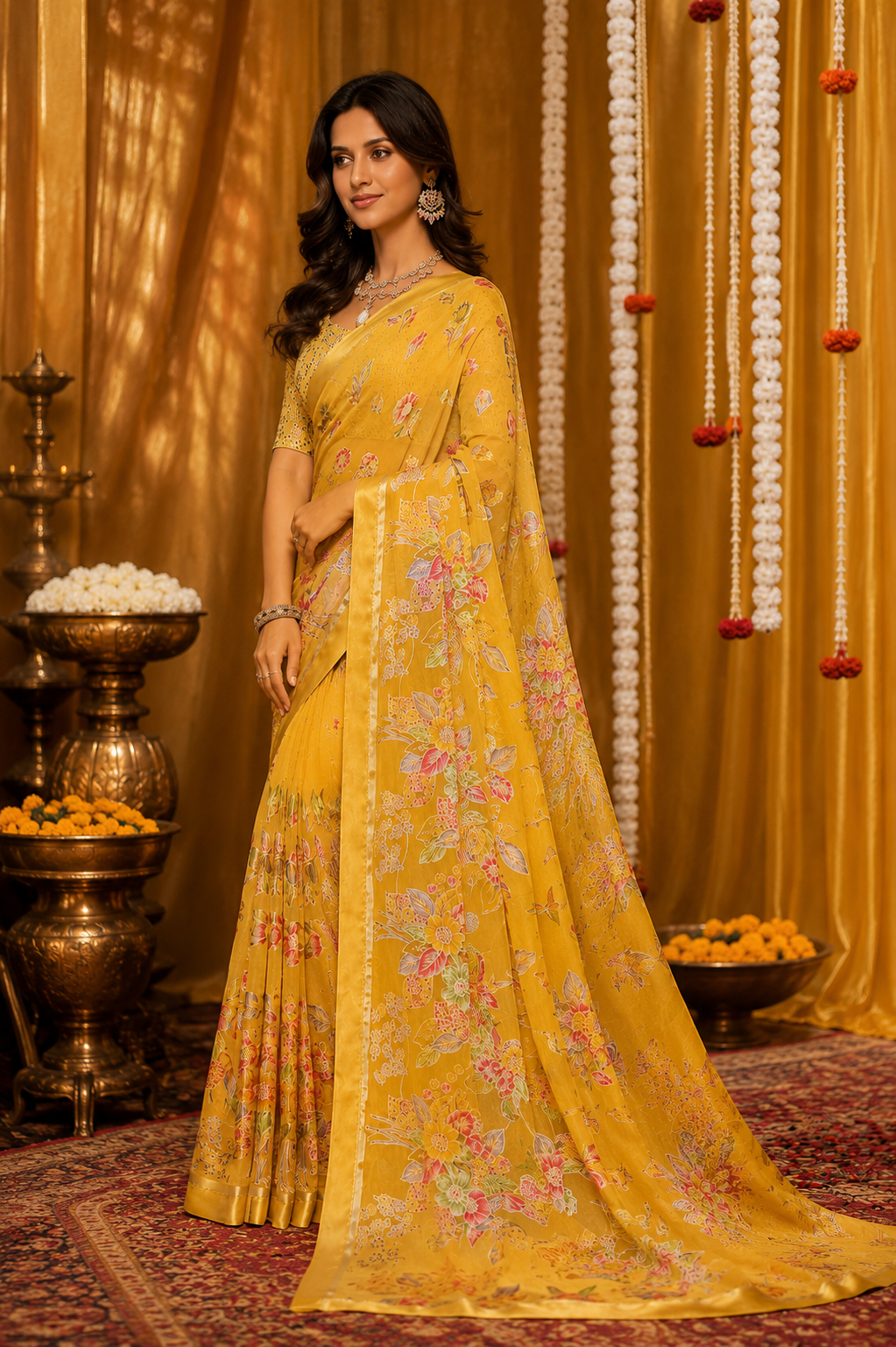 Sunheri Bloom Printed Saree