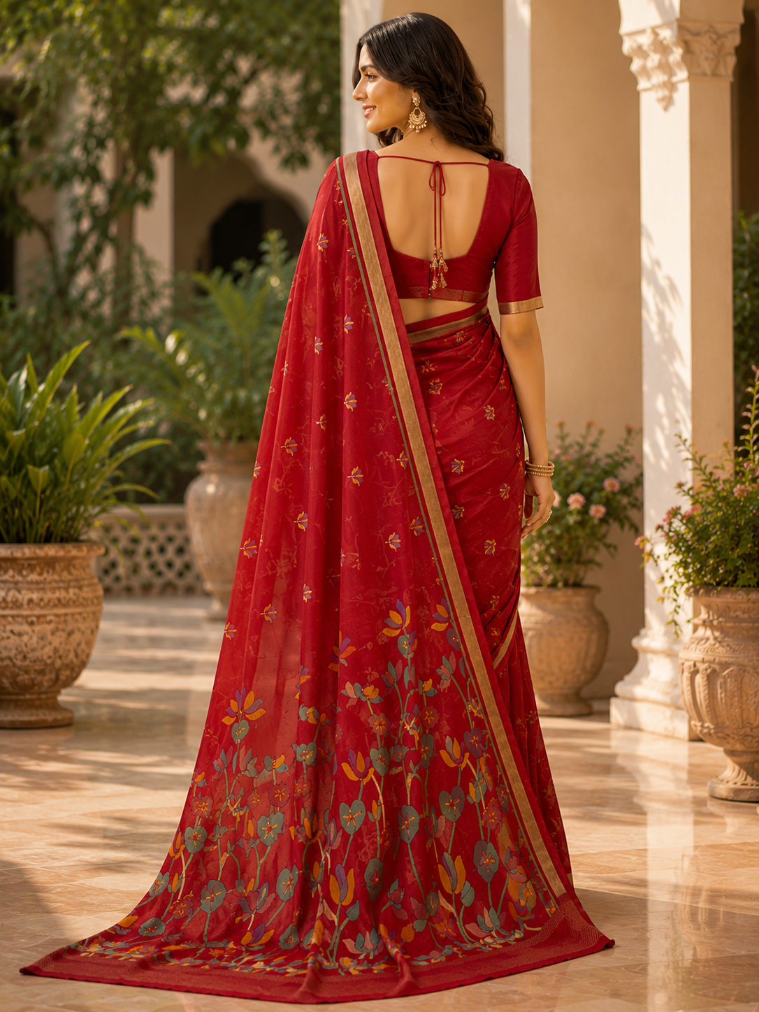 Floral Printed Border Saree
