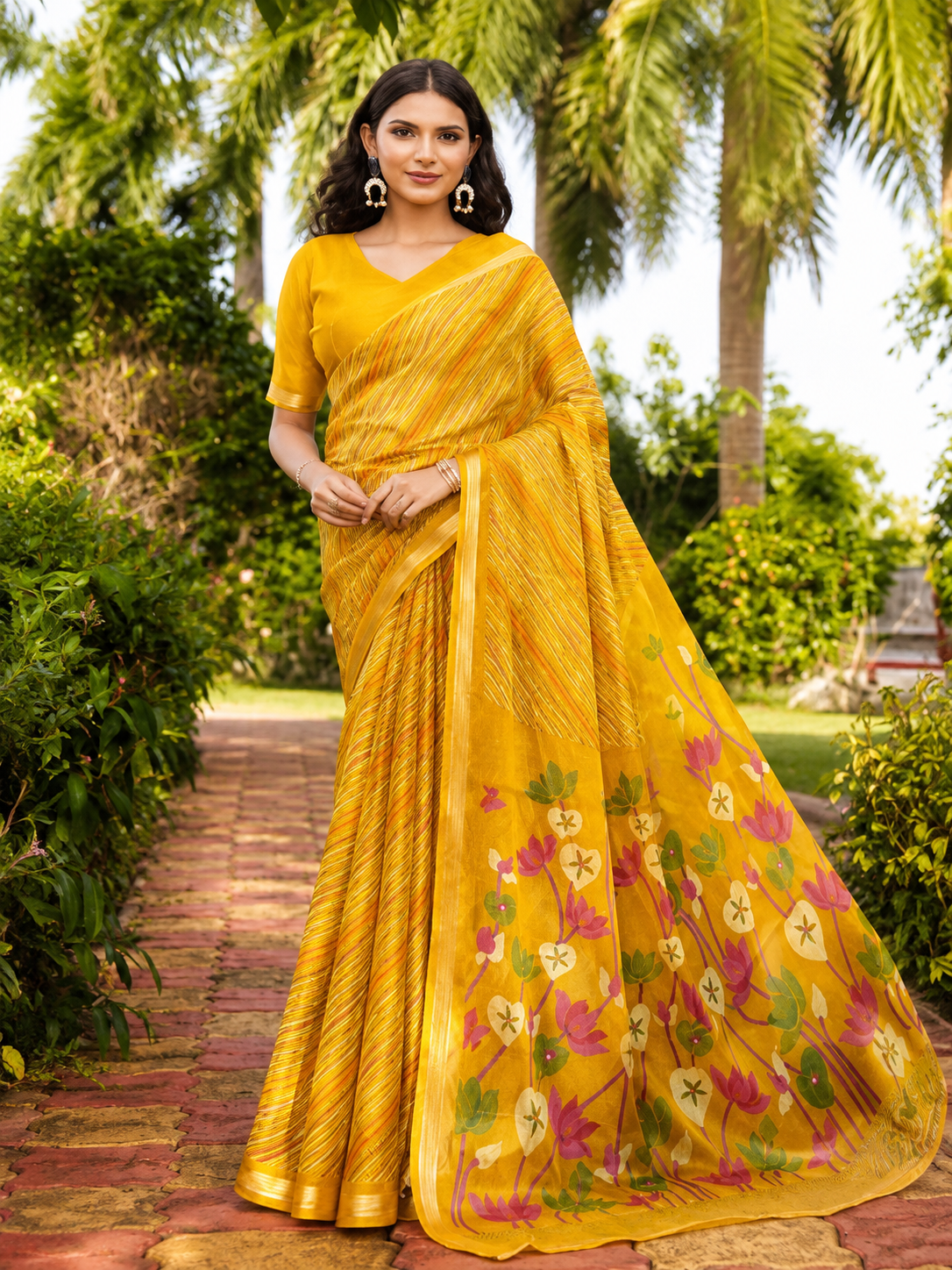 Bloomscape Leheriya Printed Organza Saree