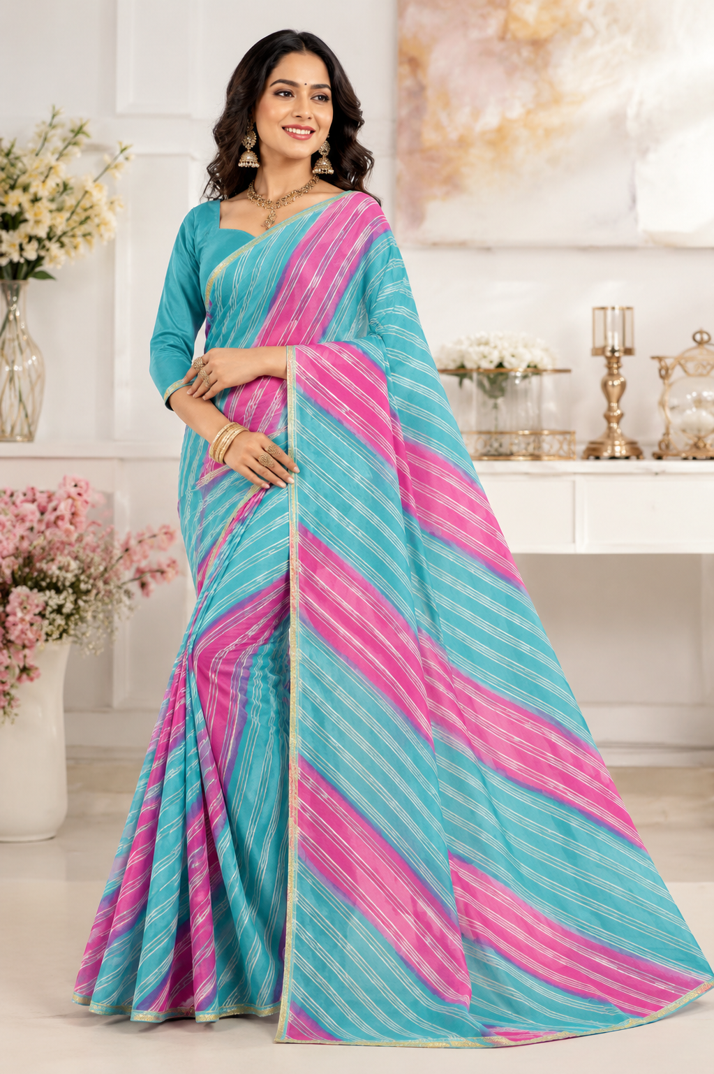 Pastel Leheriya Elegance Saree