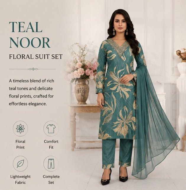 Teal Noor Floral Suit Set