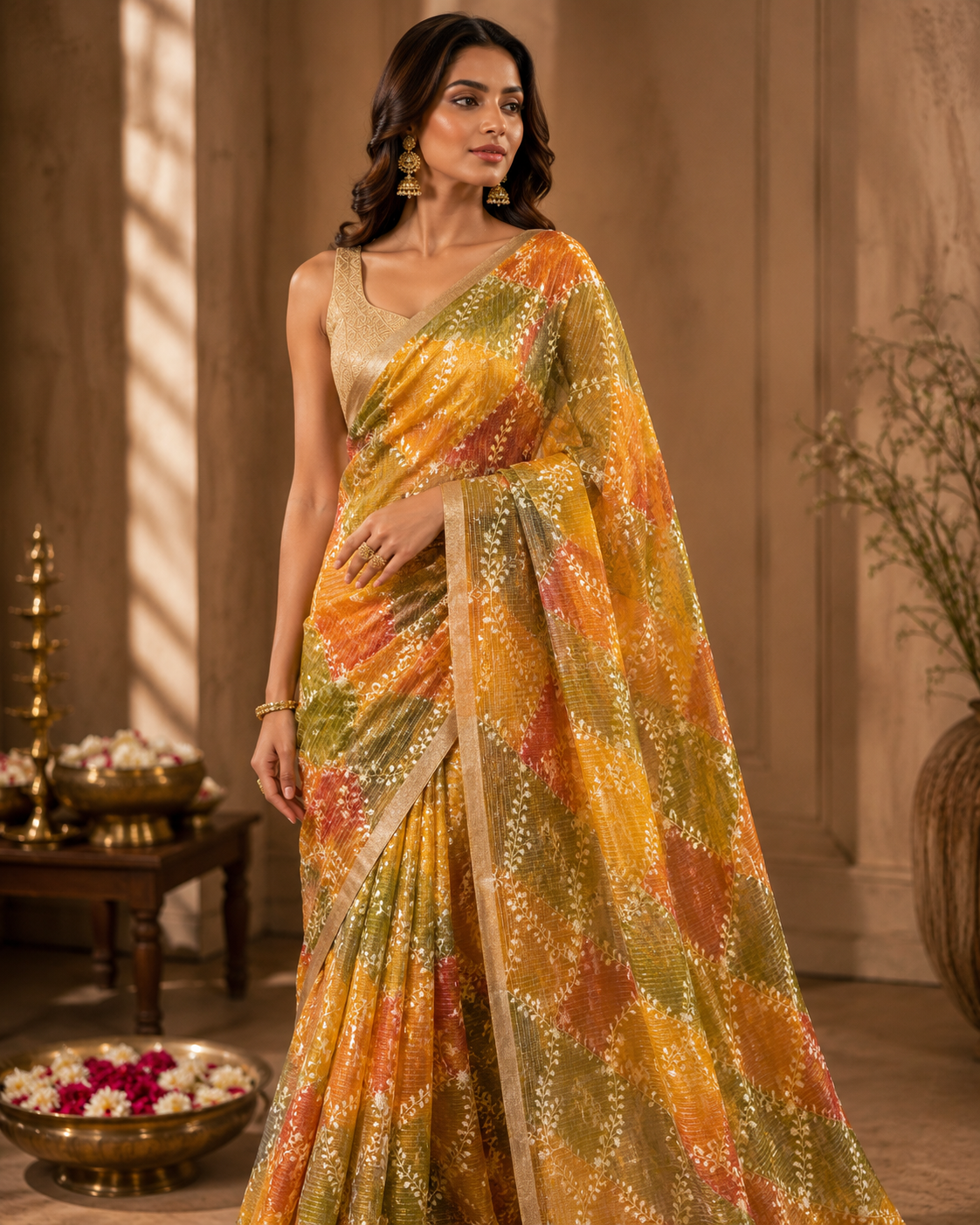 Sunset Mosaic Whisper Saree