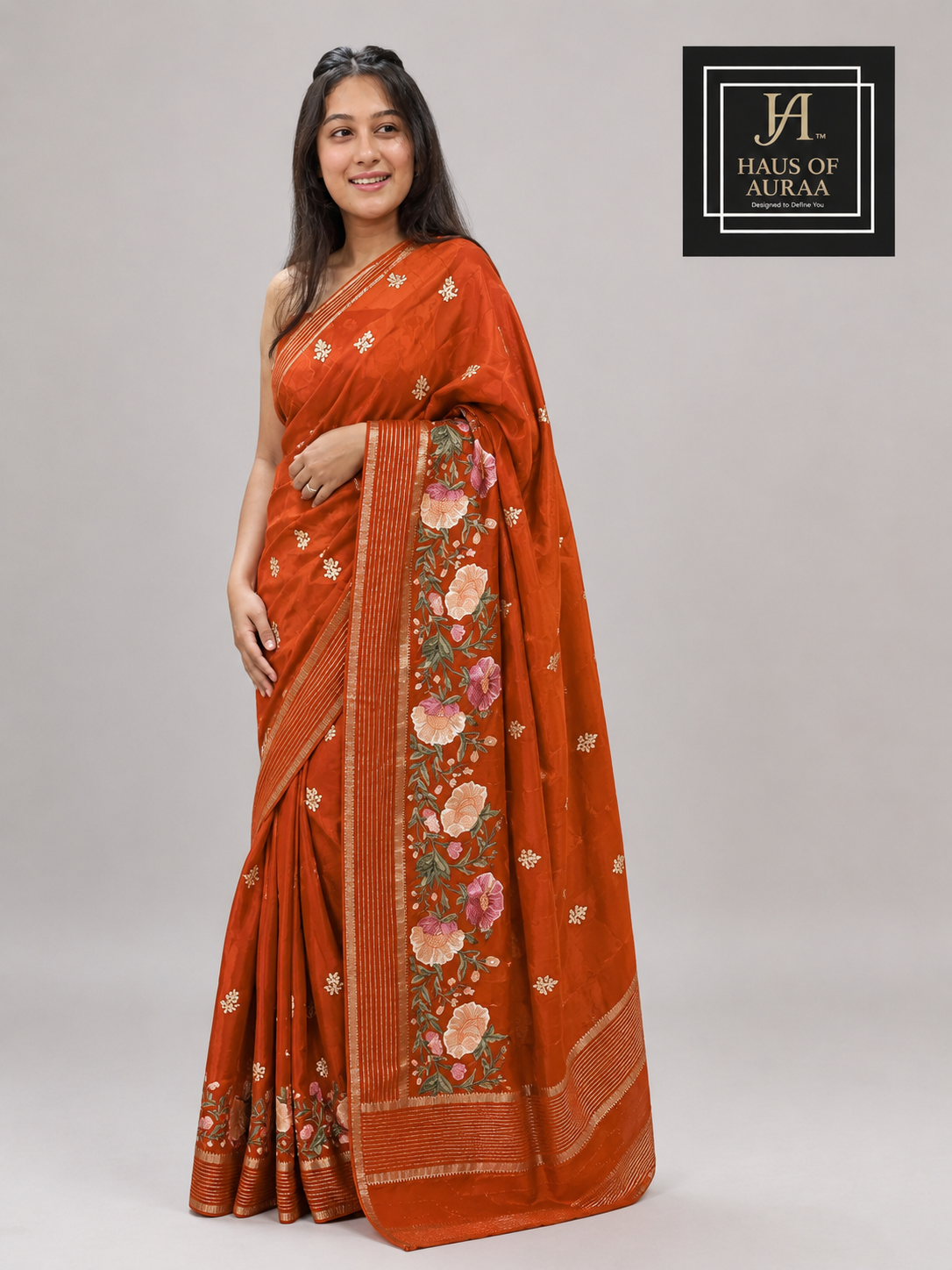 Red/RustFloral Print Saree