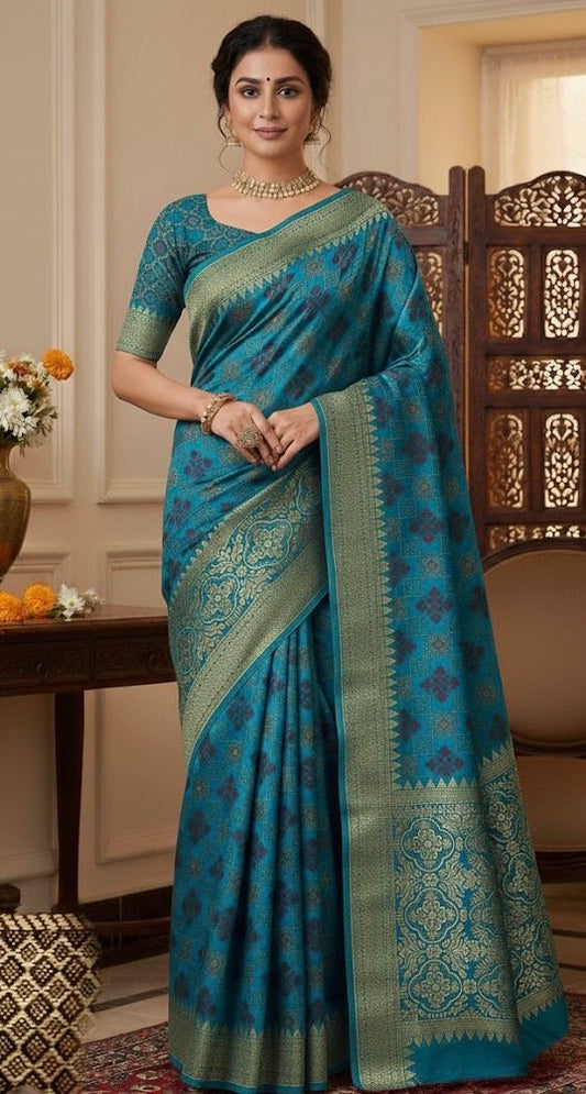 Banarasi Silk Blend Saree with Zari Brocade Weaving