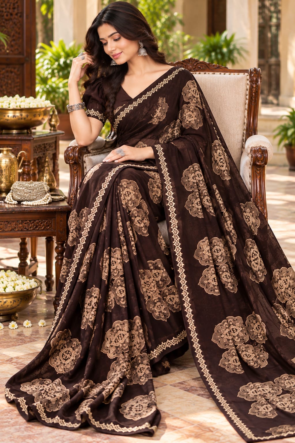 Midnight Royale Ornamental Print Saree