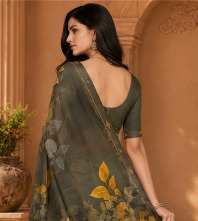 Olive Ember Botanical Saree
