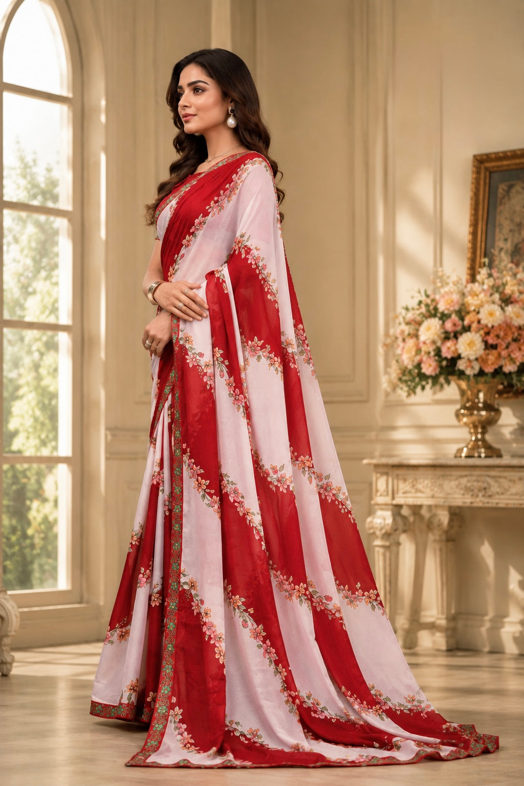 Crimson Petal Symphony Saree